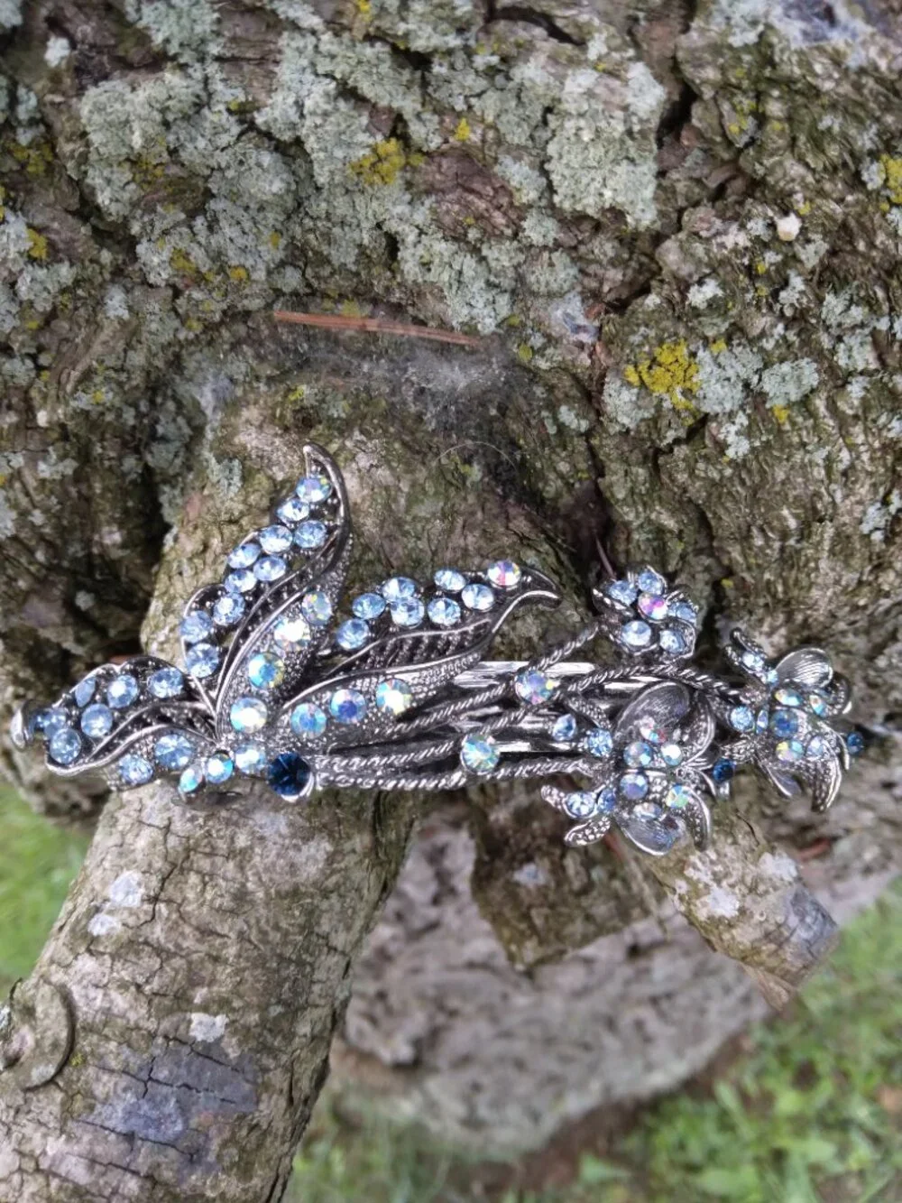 Butterfly Floral Blue Crystal Hair Barrette